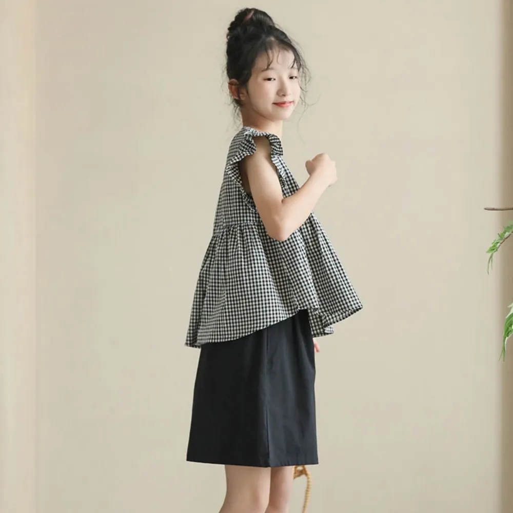日系 黑白格娃娃衫/ 短裤裙 Gingham Blouse/ Wide Leg Shorts