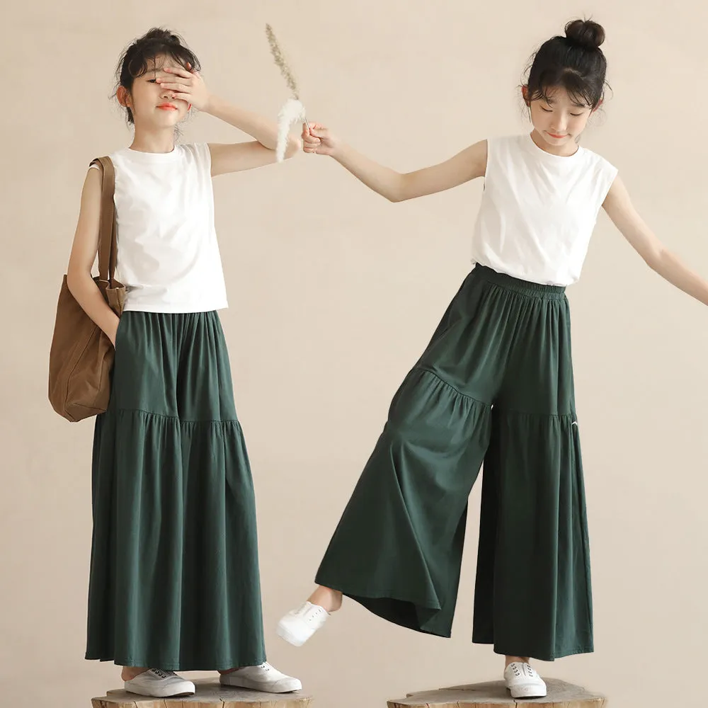 日系 白色内搭/ 九分裙裤 White Tank Top / Palazzo Pants