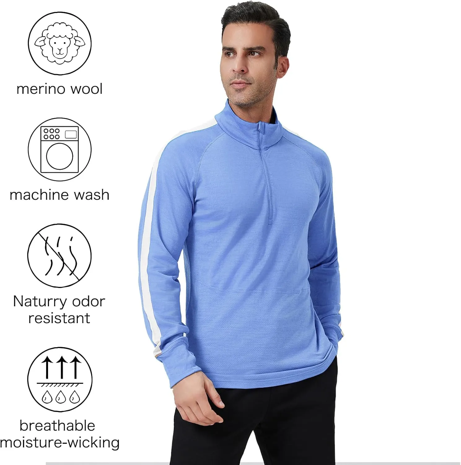 100% Merino Wool Base Layer Mens - Wool Half Zip Sweater Men - Merino Quarter Zip Wool Sweater Lite