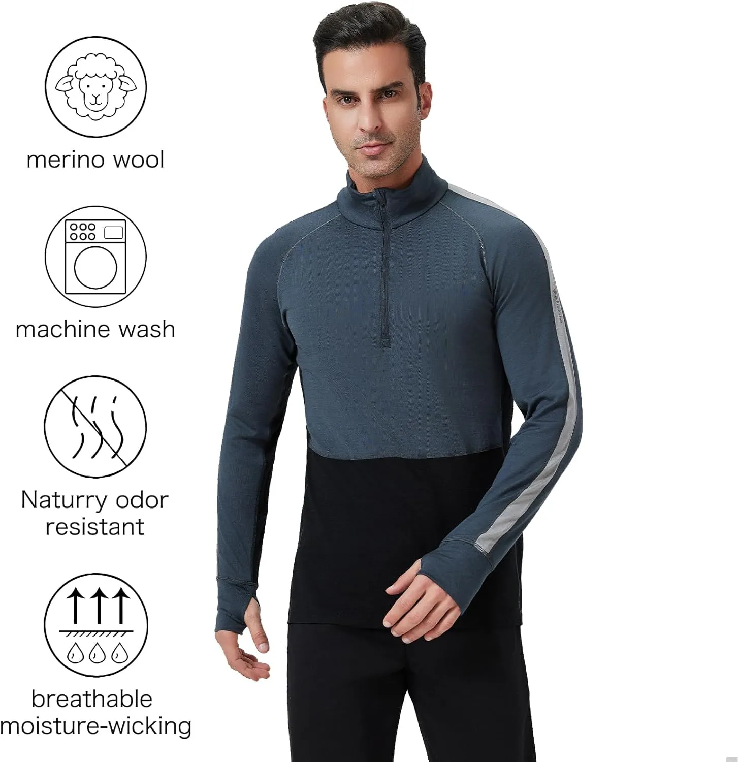 100% Merino Wool Base Layer Mens - Wool Half Zip Sweater Men - Merino Quarter Zip Wool Sweater Lite