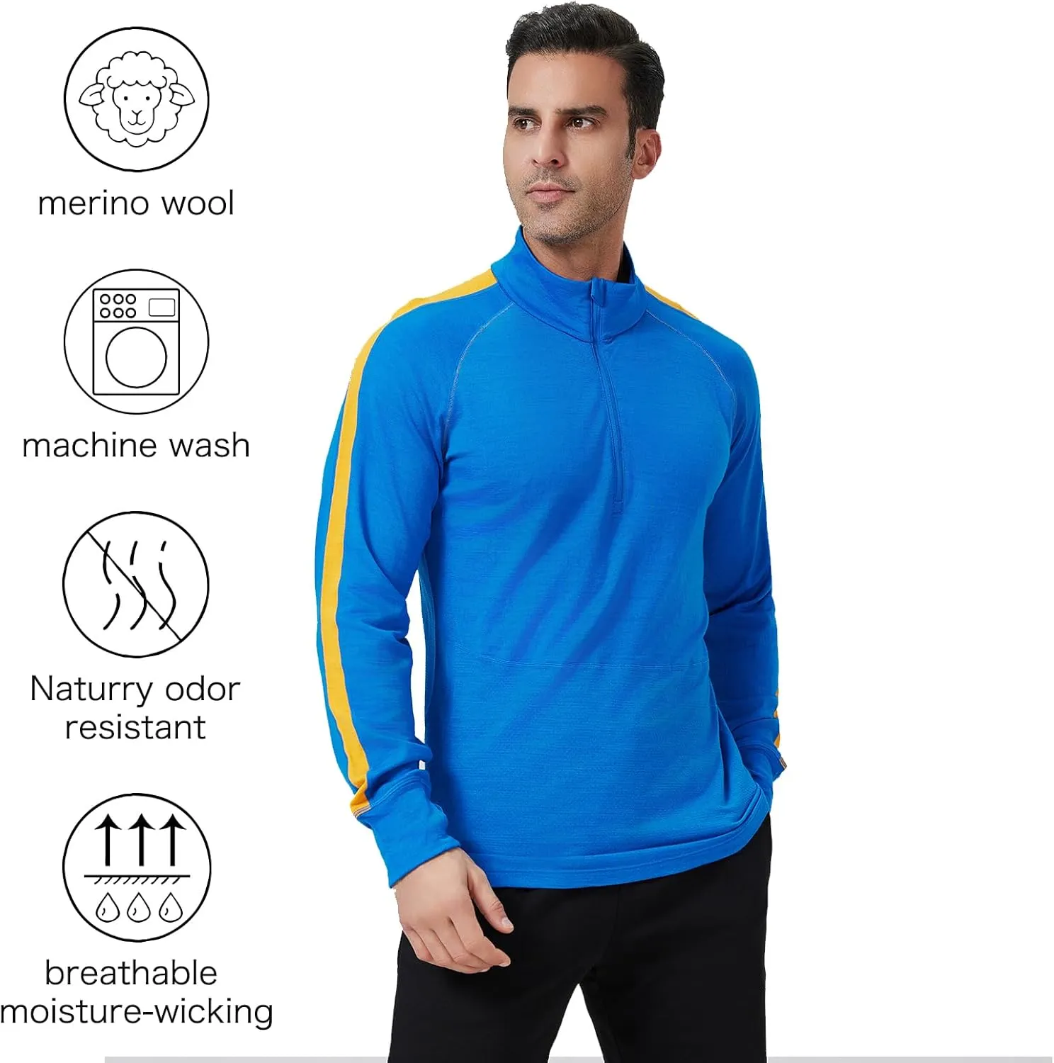 100% Merino Wool Base Layer Mens - Wool Half Zip Sweater Men - Merino Quarter Zip Wool Sweater Lite