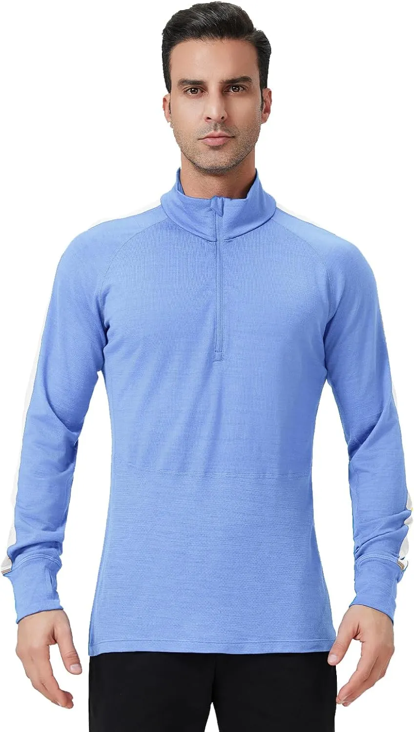 100% Merino Wool Base Layer Mens - Wool Half Zip Sweater Men - Merino Quarter Zip Wool Sweater Lite