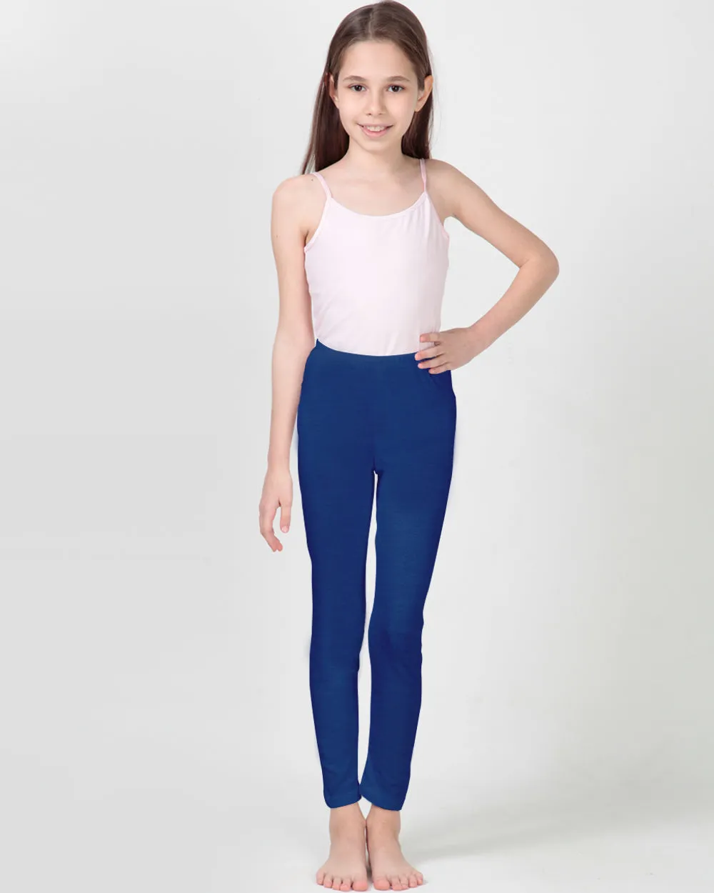 100% Organic Cotton High Waisted Ankle Length Leggings for Girls - Navy