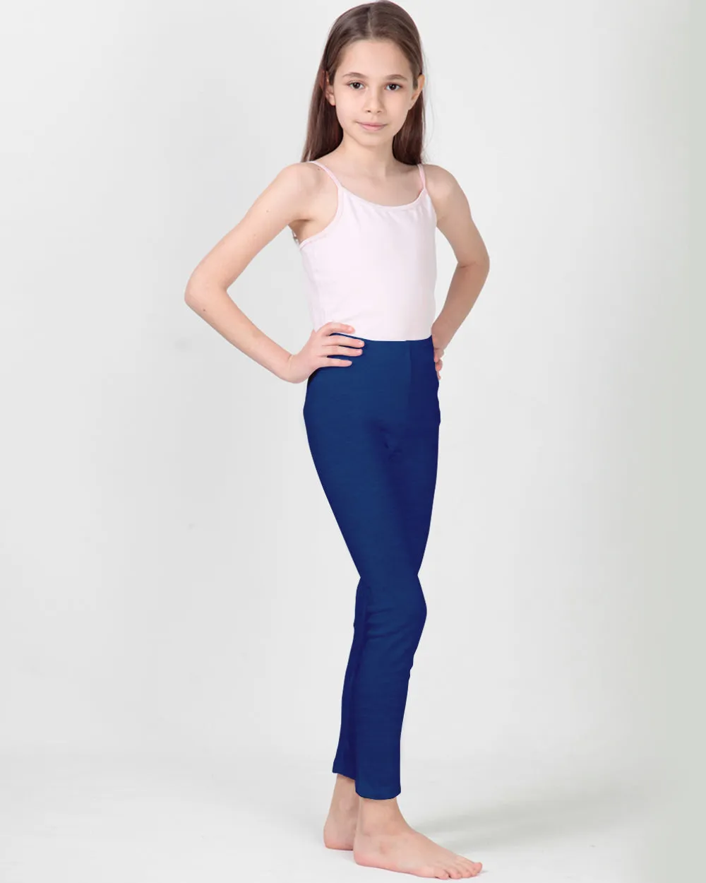 100% Organic Cotton High Waisted Ankle Length Leggings for Girls - Navy