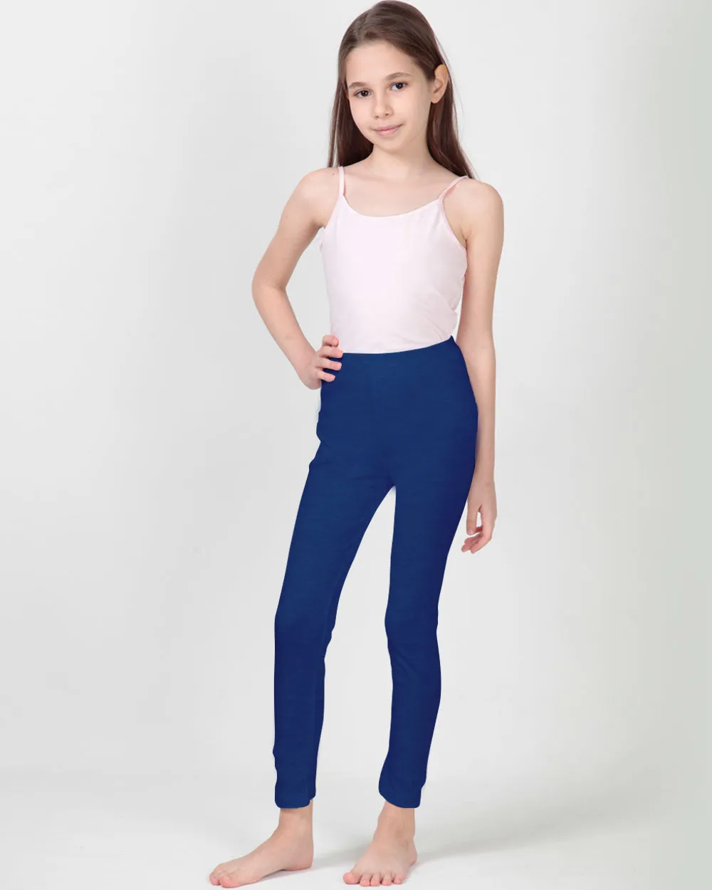 100% Organic Cotton High Waisted Ankle Length Leggings for Girls - Navy