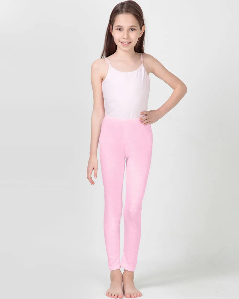 100% Organic Cotton High Waisted Ankle Length Leggings for Girls - Pink