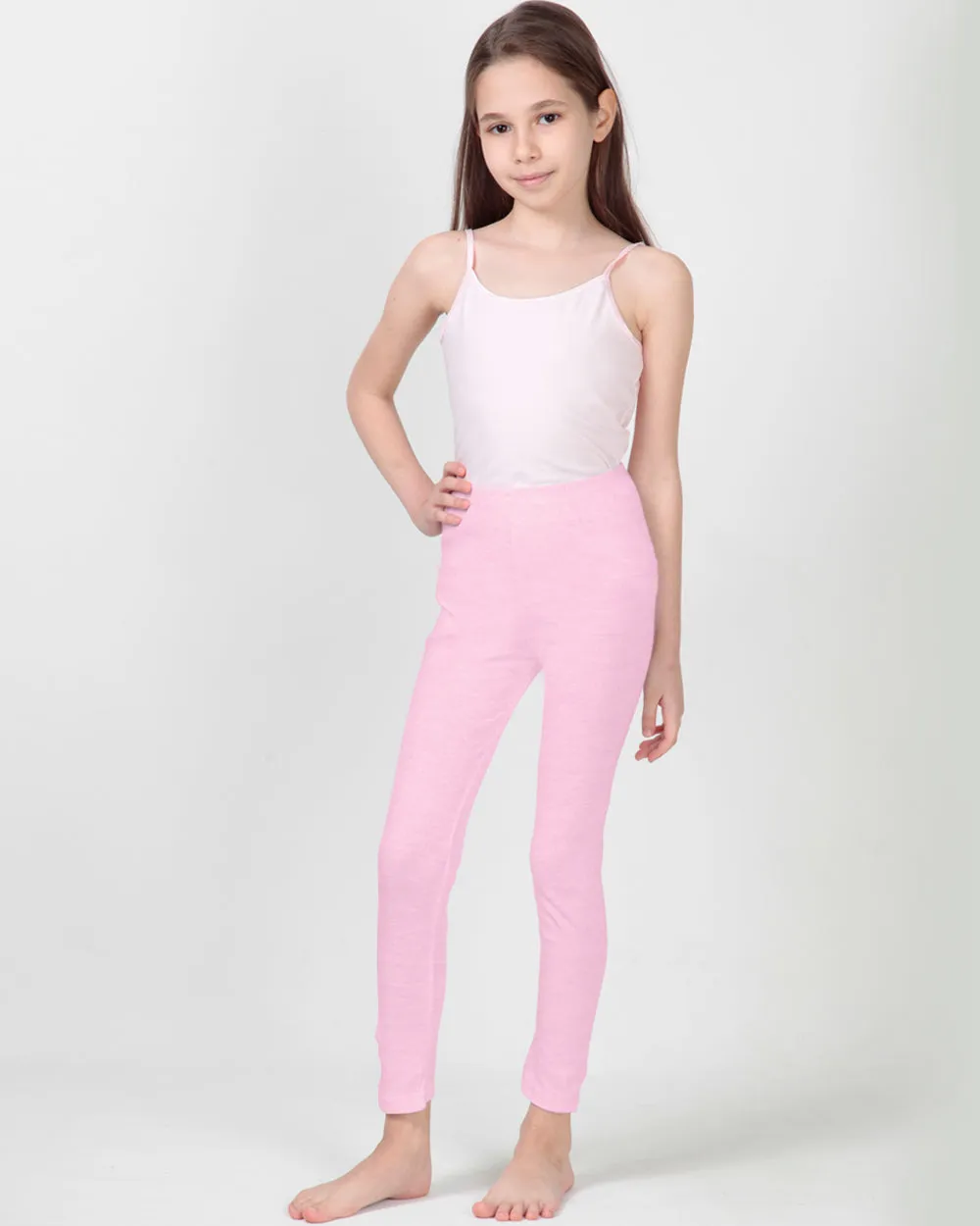 100% Organic Cotton High Waisted Ankle Length Leggings for Girls - Pink