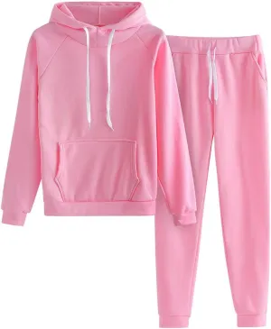 2 Piece Outfits for Women, Womens Sweatshirts Oversized Hoodie Long Sleeve Pullover Tracksuit Jogger Sweatpants with Pockets