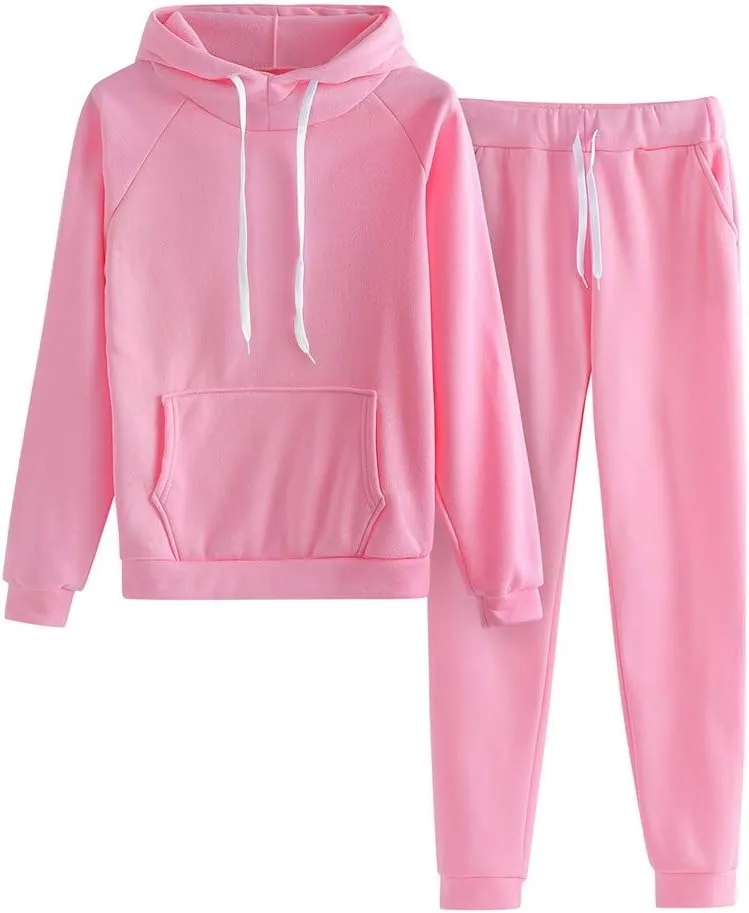 2 Piece Outfits for Women, Womens Sweatshirts Oversized Hoodie Long Sleeve Pullover Tracksuit Jogger Sweatpants with Pockets