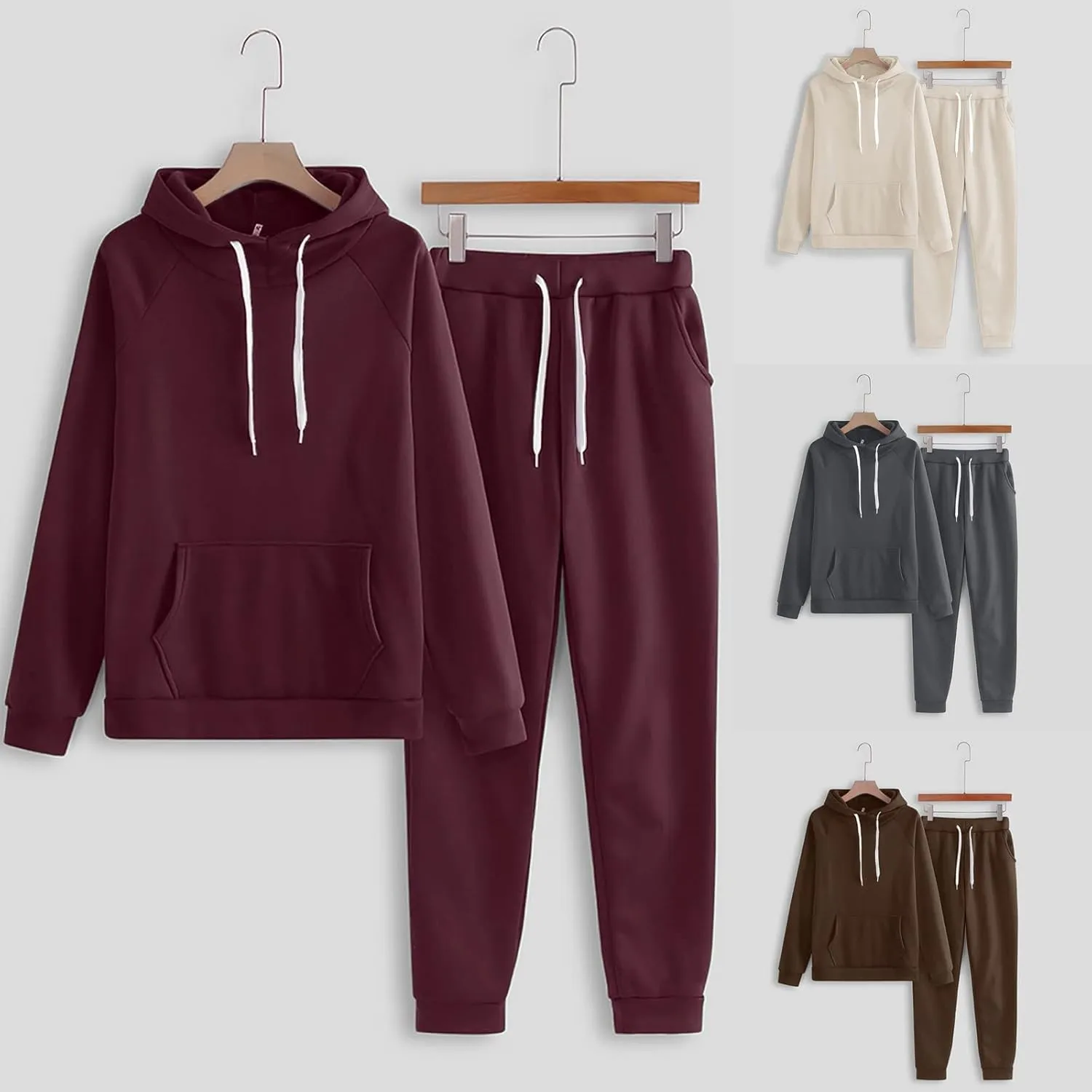 2 Piece Outfits for Women, Womens Sweatshirts Oversized Hoodie Long Sleeve Pullover Tracksuit Jogger Sweatpants with Pockets