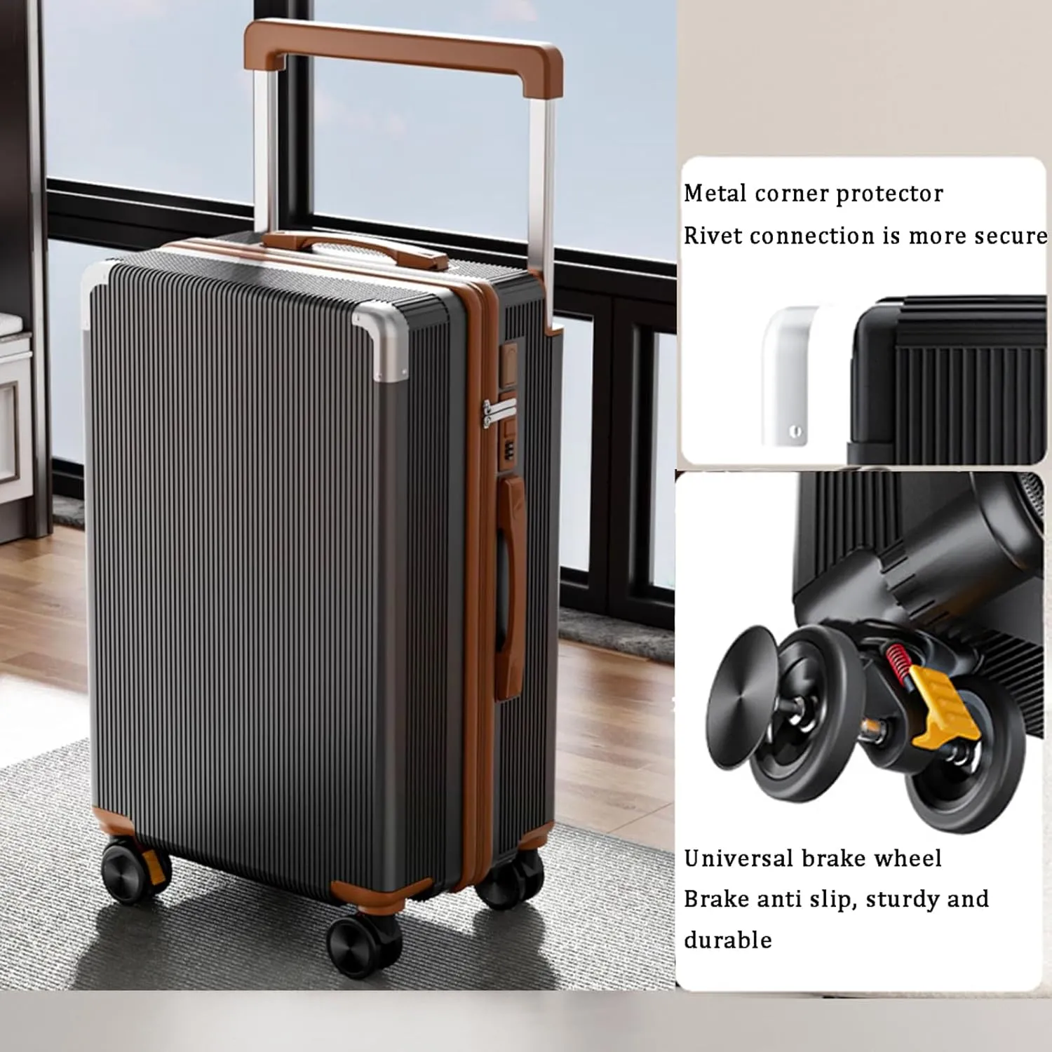 20-Inch Blue Hardshell Luggage Suitcase with Cup Holder & Spinner Wheels - Upgrade Wide Handle Travel Bag(Gray,20in)