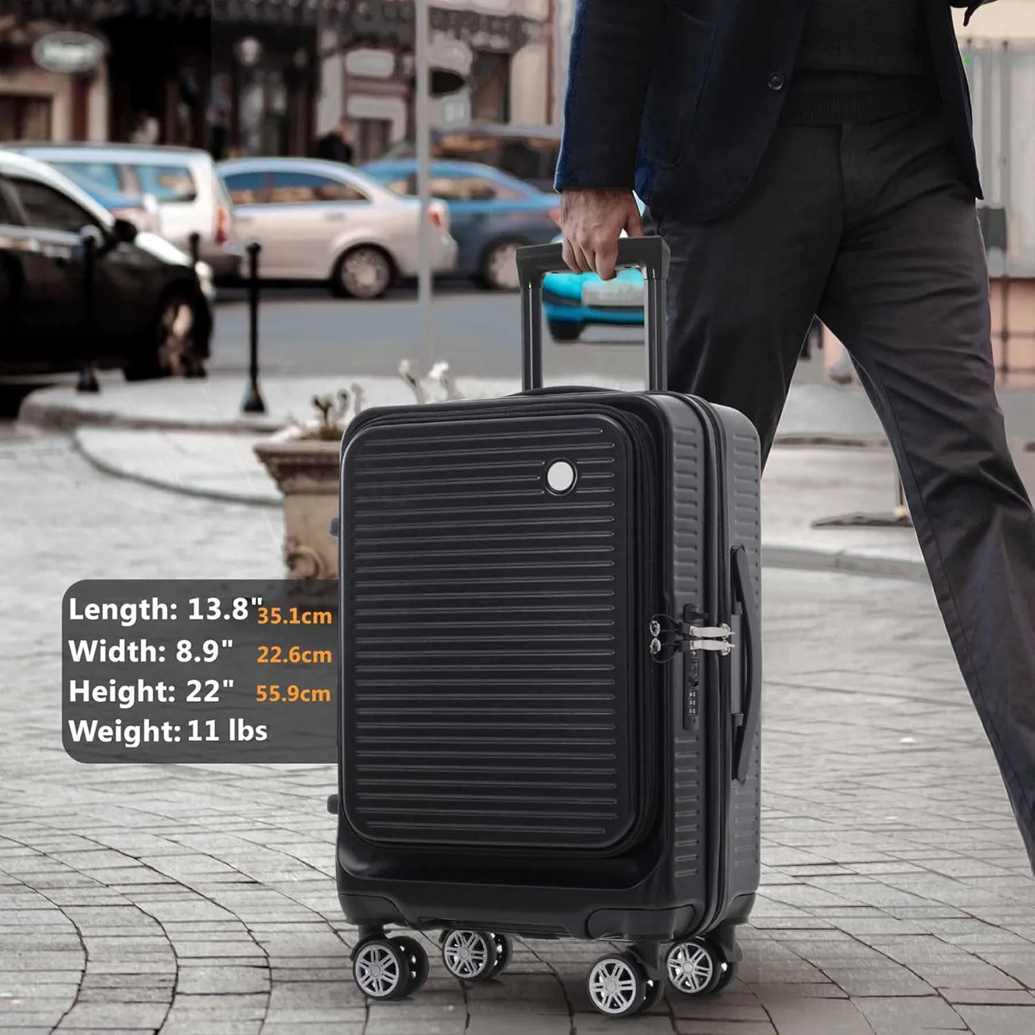 20 Inch Carry on Luggage with 1 Portable Carrying Case, Travel Suitcases with Wheels,Hard Case Luggage with TSA Lock,Lightweight Luggage with Front Pocket and USB Port (Black)