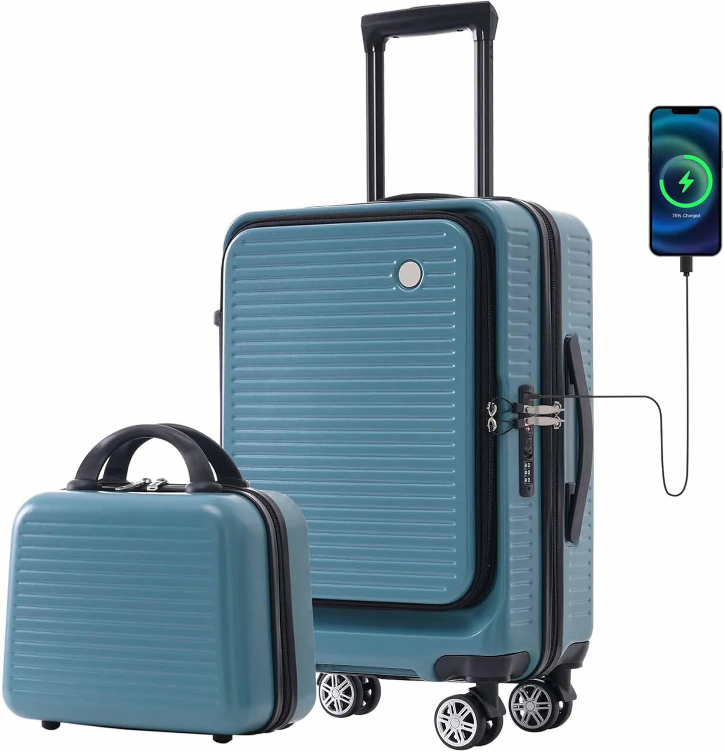20 Inch Carry on Luggage with 1 Portable Carrying Case, Travel Suitcases with Wheels,Hard Case Luggage with TSA Lock,Lightweight Luggage with Front Pocket and USB Port (Blue)