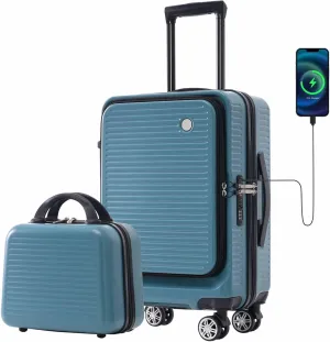 20 Inch Carry on Luggage with 1 Portable Carrying Case, Travel Suitcases with Wheels,Hard Case Luggage with TSA Lock,Lightweight Luggage with Front Pocket and USB Port (Blue)