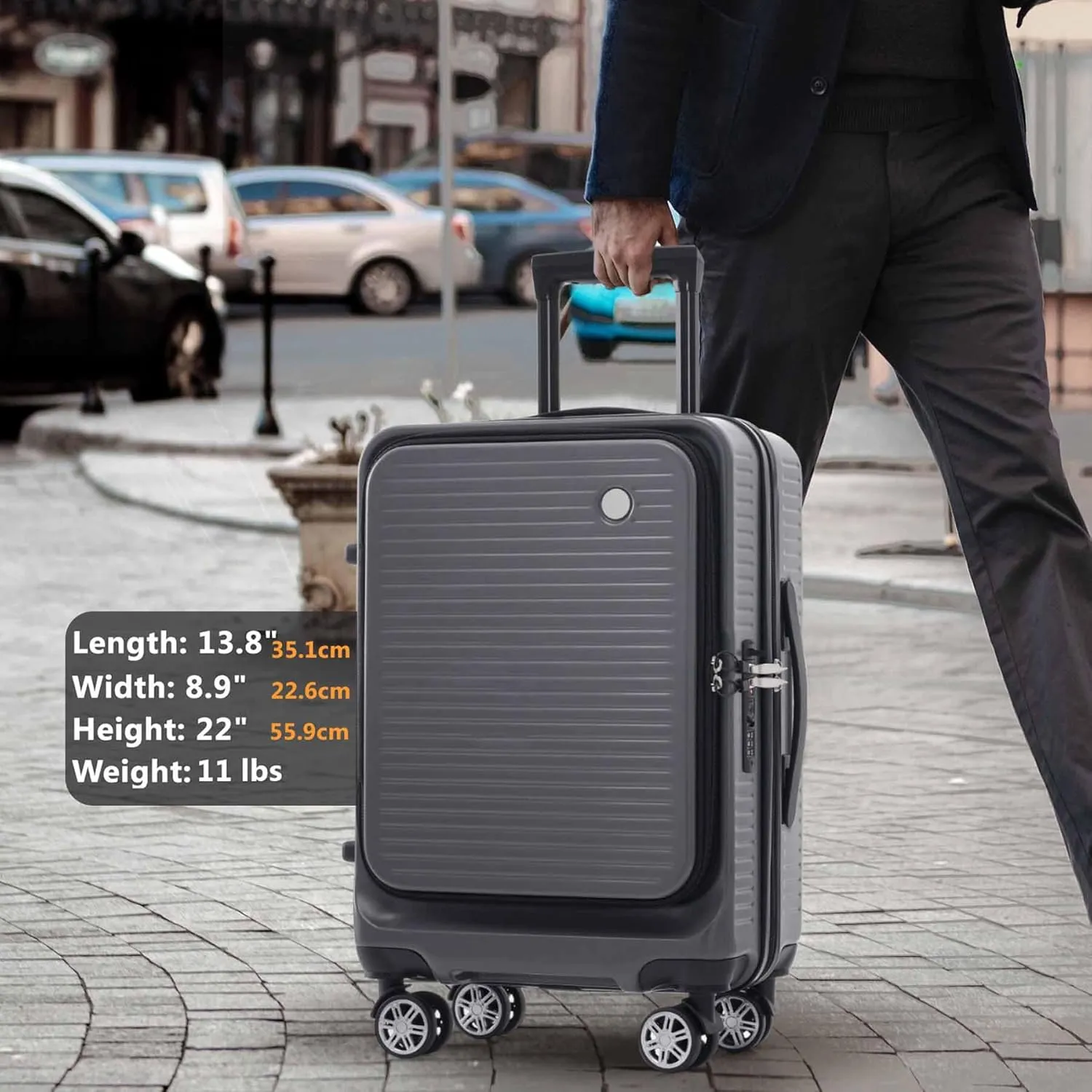 20 Inch Carry on Luggage with 1 Portable Carrying Case, Travel Suitcases with Wheels,Hard Case Luggage with TSA Lock,Lightweight Luggage with Front Pocket and USB Port (Grey)