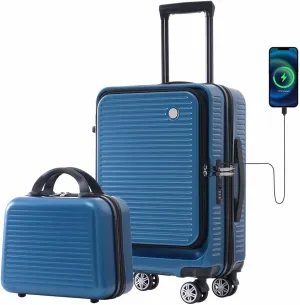 20 Inch Carry on Luggage with 1 Portable Carrying Case, Travel Suitcases with Wheels,Hard Case Luggage with TSA Lock,Lightweight Luggage with Front Pocket and USB Port (Peacock Blue)