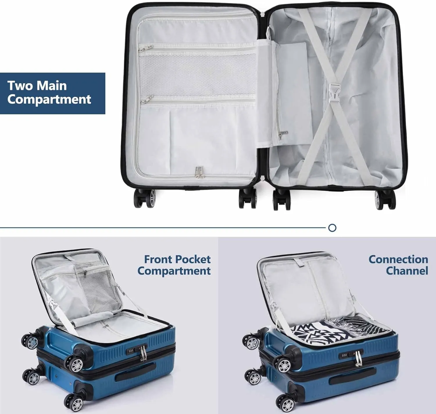 20 Inch Carry on Luggage with 1 Portable Carrying Case, Travel Suitcases with Wheels,Hard Case Luggage with TSA Lock,Lightweight Luggage with Front Pocket and USB Port (Peacock Blue)