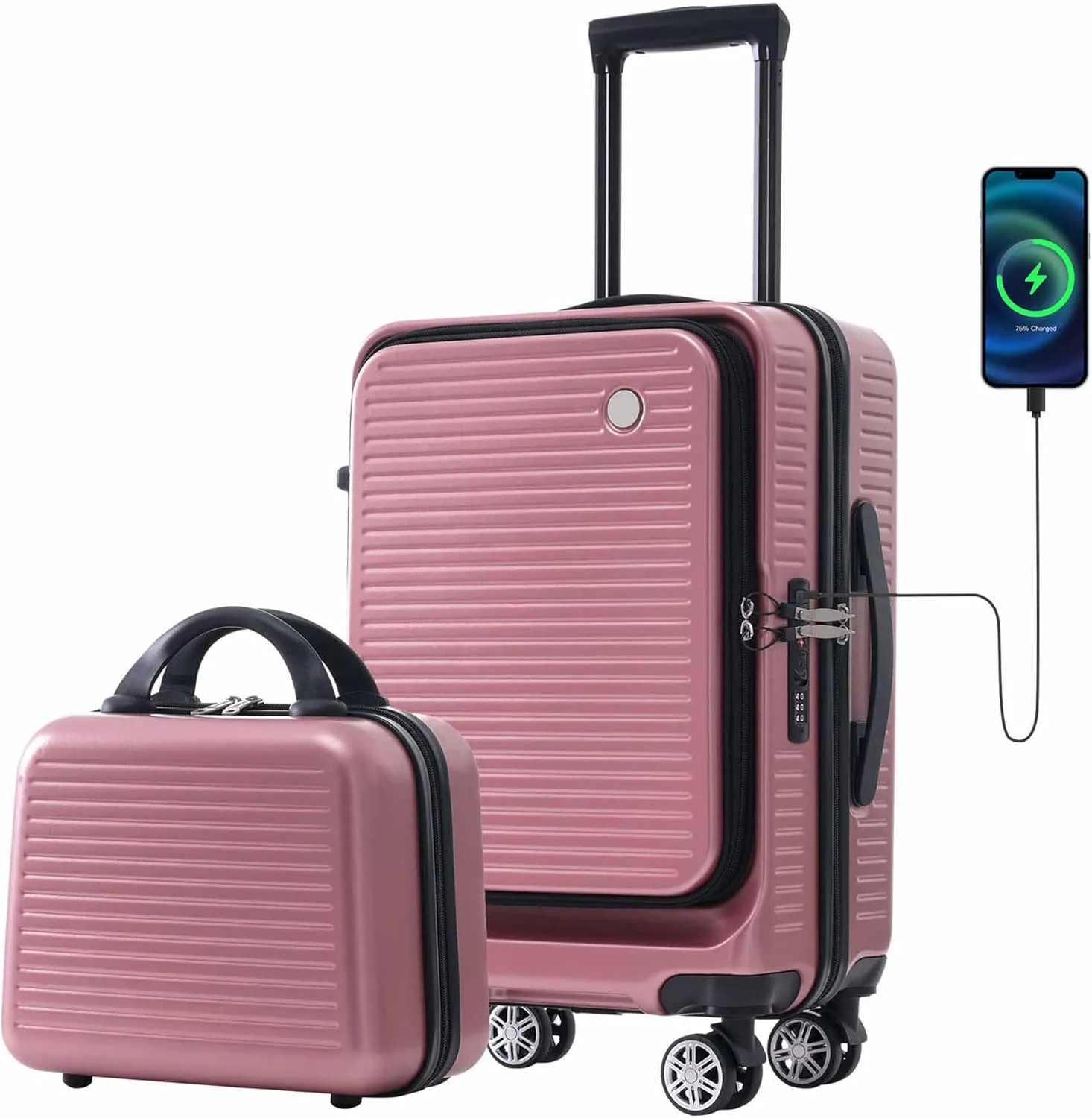 20 Inch Carry on Luggage with 1 Portable Carrying Case, Travel Suitcases with Wheels,Hard Case Luggage with TSA Lock,Lightweight Luggage with Front Pocket and USB Port (Rose Gold)