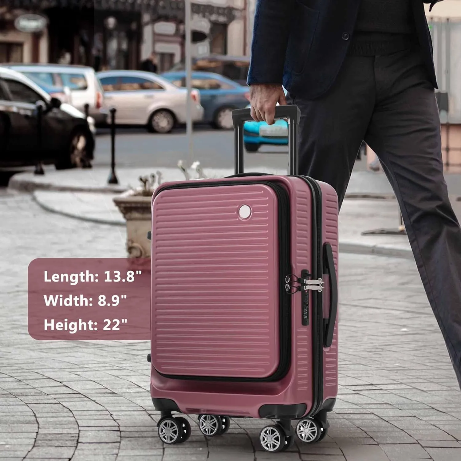 20 Inch Carry on Luggage with 1 Portable Carrying Case, Travel Suitcases with Wheels,Hard Case Luggage with TSA Lock,Lightweight Luggage with Front Pocket and USB Port (Rose Gold)