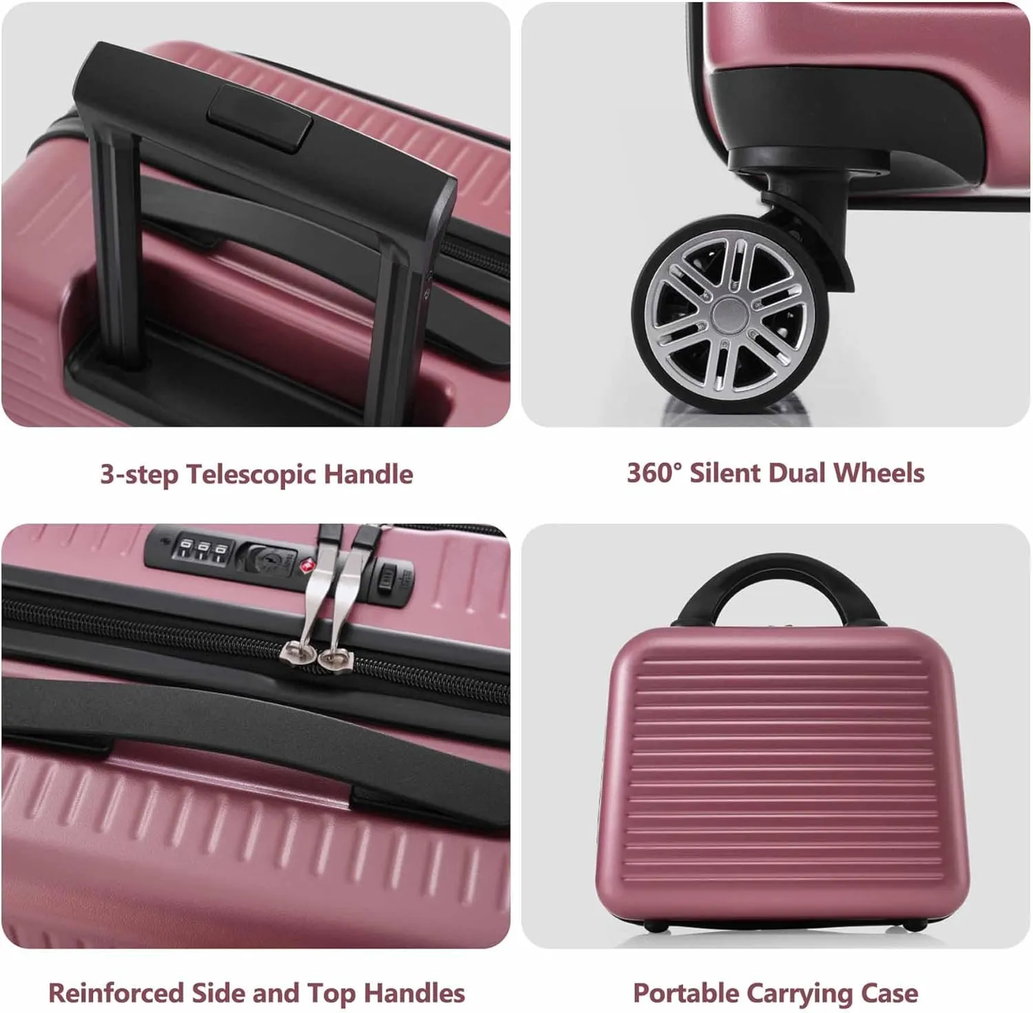 20 Inch Carry on Luggage with 1 Portable Carrying Case, Travel Suitcases with Wheels,Hard Case Luggage with TSA Lock,Lightweight Luggage with Front Pocket and USB Port (Rose Gold)
