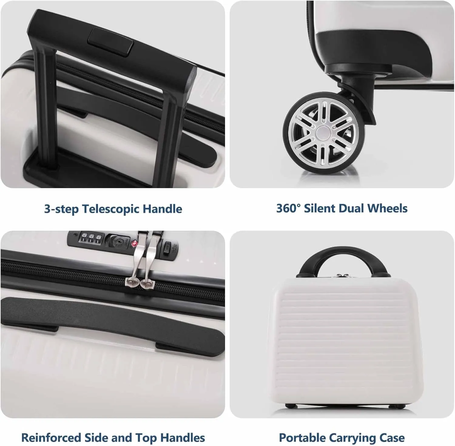 20 Inch Carry on Luggage with 1 Portable Carrying Case, Travel Suitcases with Wheels,Hard Case Luggage with TSA Lock,Lightweight Luggage with Front Pocket and USB Port (White)