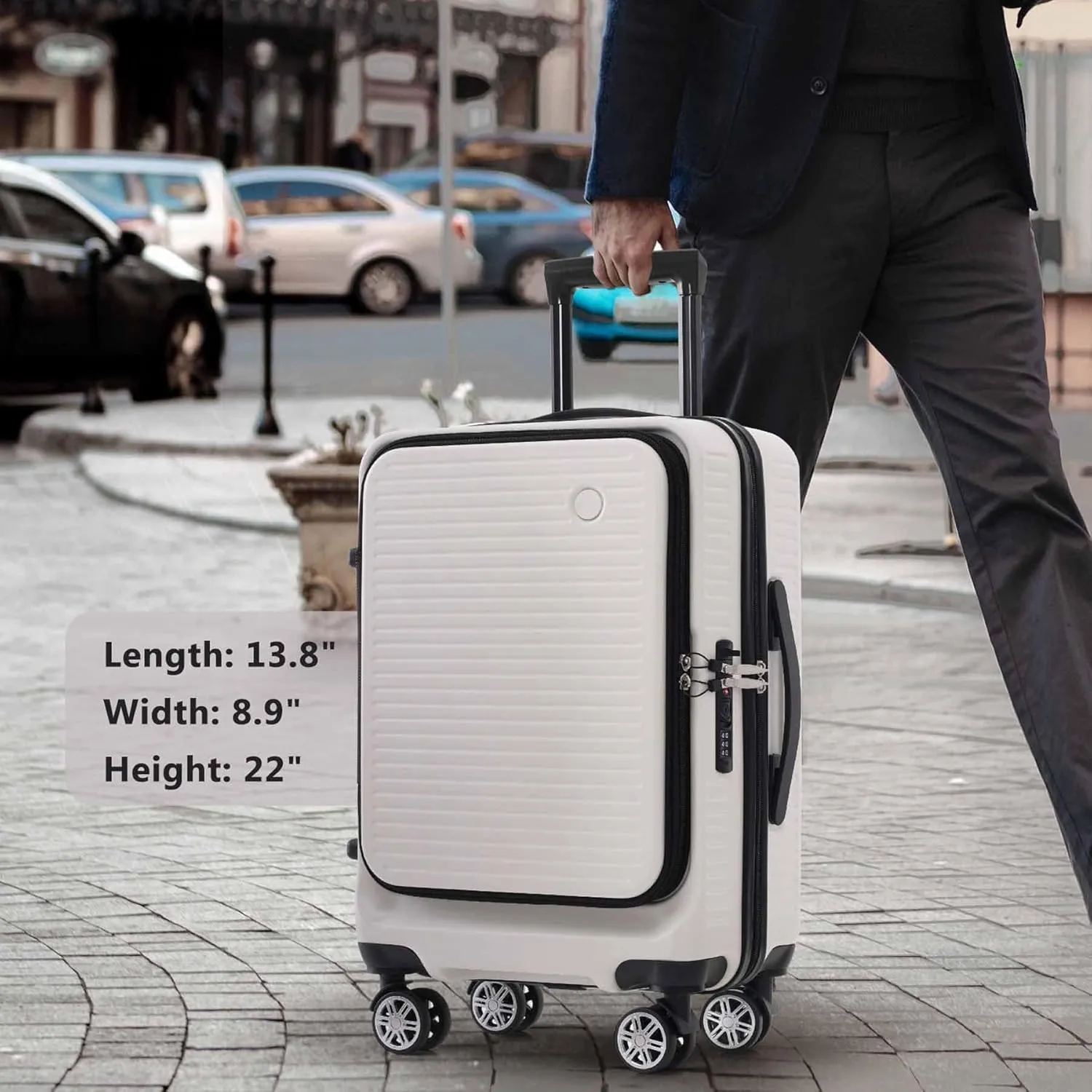 20 Inch Carry on Luggage with 1 Portable Carrying Case, Travel Suitcases with Wheels,Hard Case Luggage with TSA Lock,Lightweight Luggage with Front Pocket and USB Port (White)