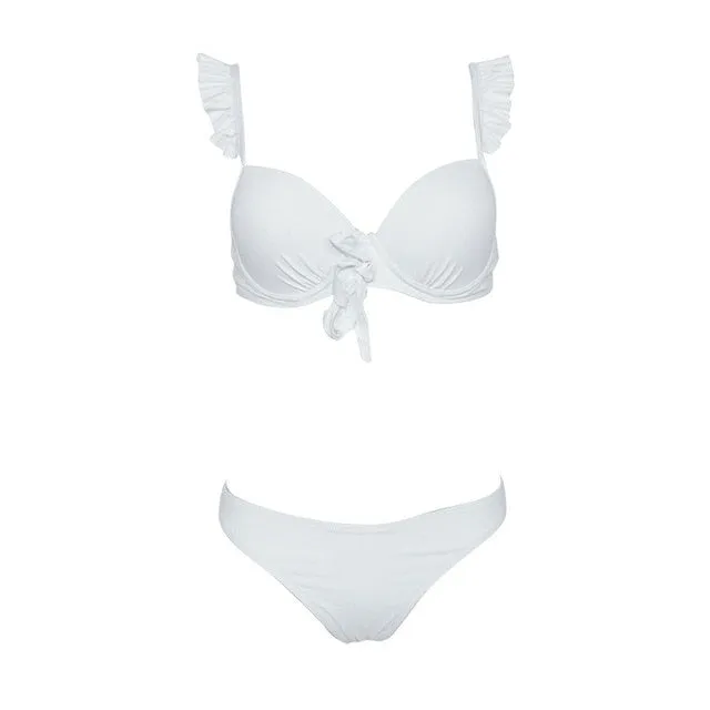 2019 Sexy Ruffled Front Knot Tie Biquini Swim Bathing Suit