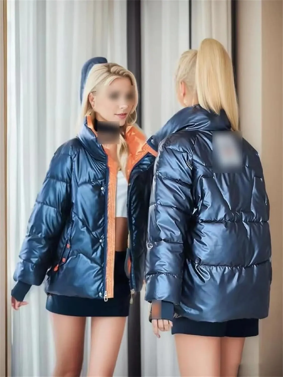 2023 Winter Glossy Down Cotton Coat Women Loose Puffer Parkas Warm Cotton-Padded Jacket With Pockets