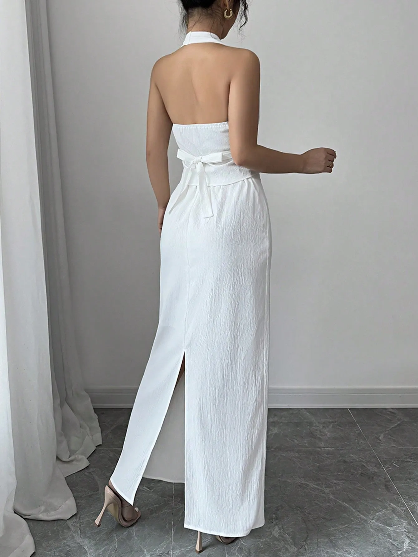 2pcs/Set Women Commuter Minimalist Solid Color Sleeveless Vest & Pencil Skirt
