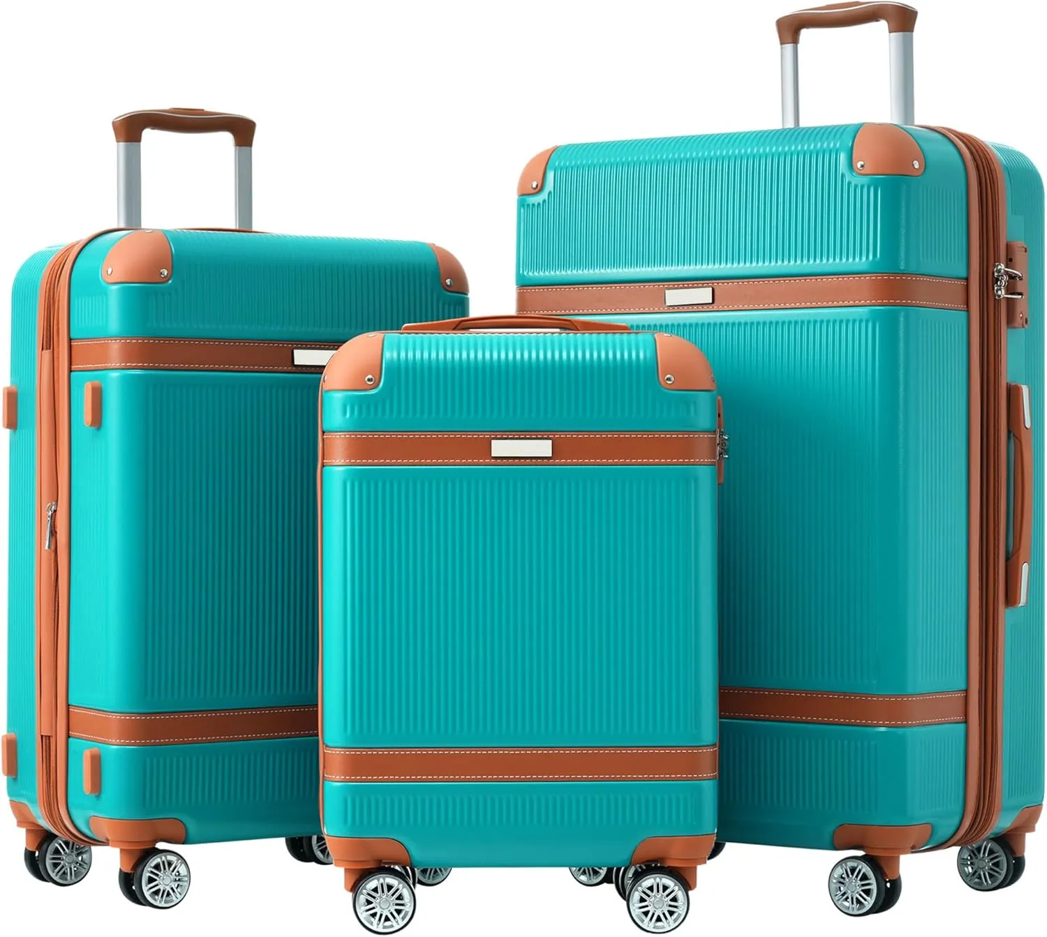 3 Piece Durable Hardshell Luggage Sets with Double Spinner Wheels, Lightweight Design, Green