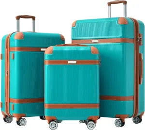 3 Piece Durable Hardshell Luggage Sets with Double Spinner Wheels, Lightweight Design, Green