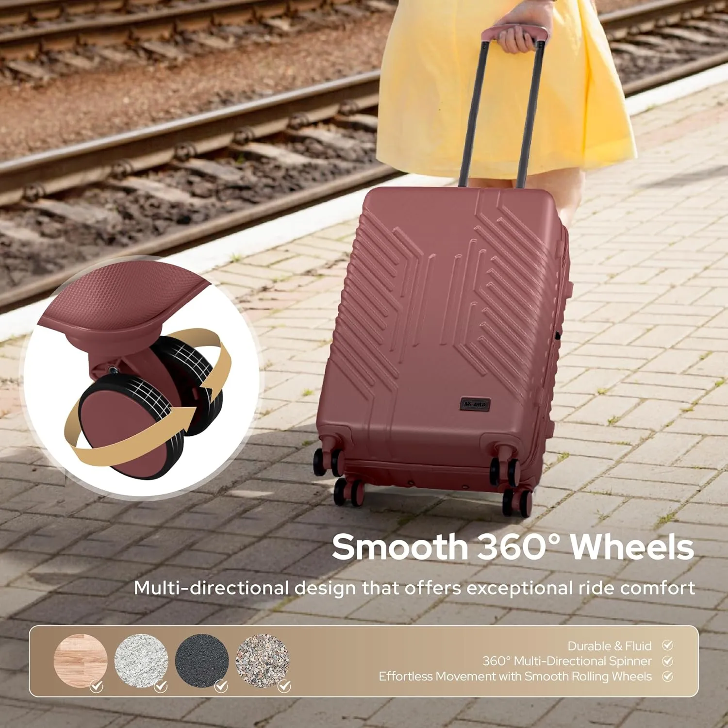 3-Piece Expandable Lightweight Luggage Set with Silent Spinner Wheels & TSA Lock, PC ABS, for Work, Business,Travel, 20/24/28 in, Burgundy