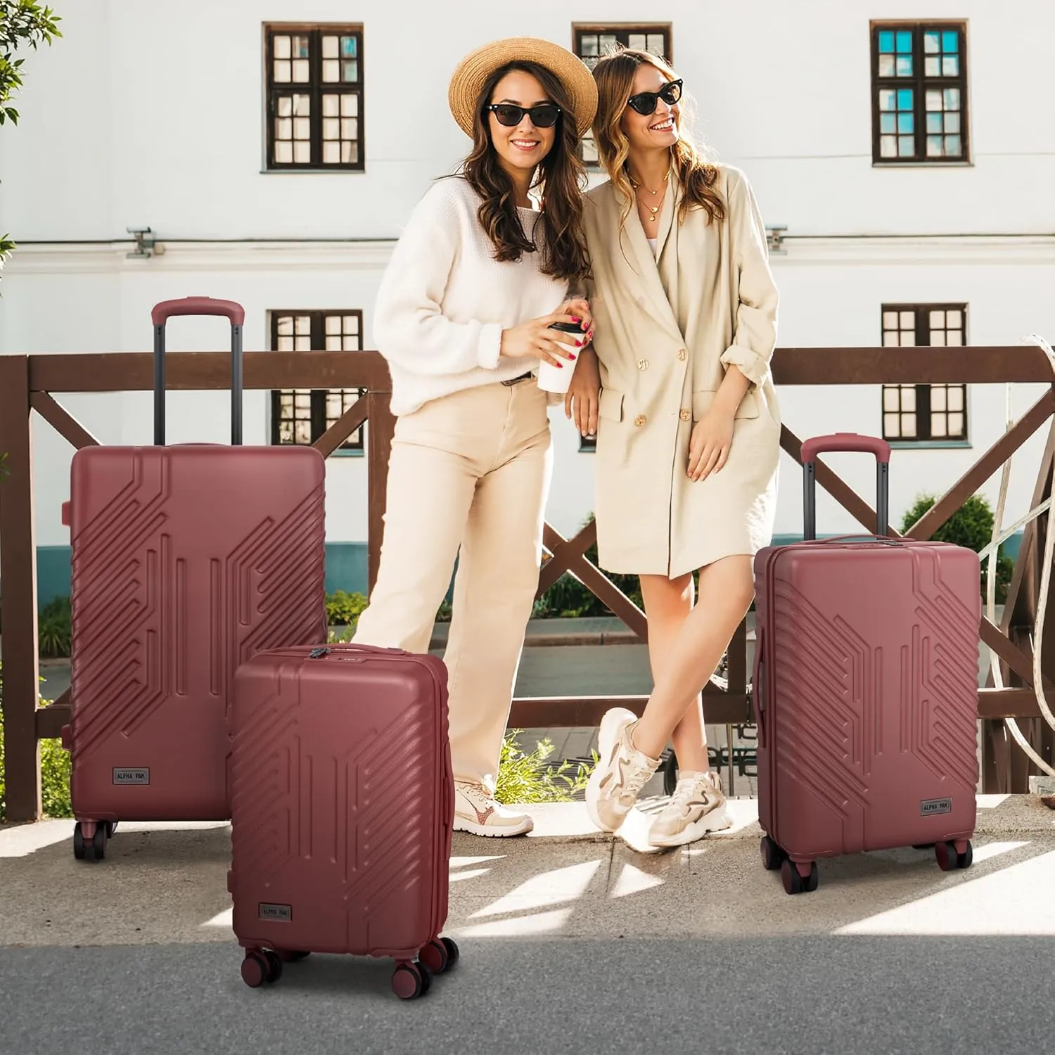 3-Piece Expandable Lightweight Luggage Set with Silent Spinner Wheels & TSA Lock, PC ABS, for Work, Business,Travel, 20/24/28 in, Burgundy