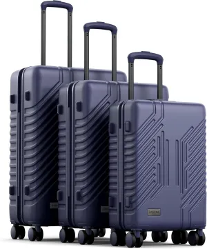 3-Piece Expandable Lightweight Luggage Set with Silent Spinner Wheels & TSA Lock, PC ABS, for Work, Business,Travel, 20/24/28 in, Navy blue