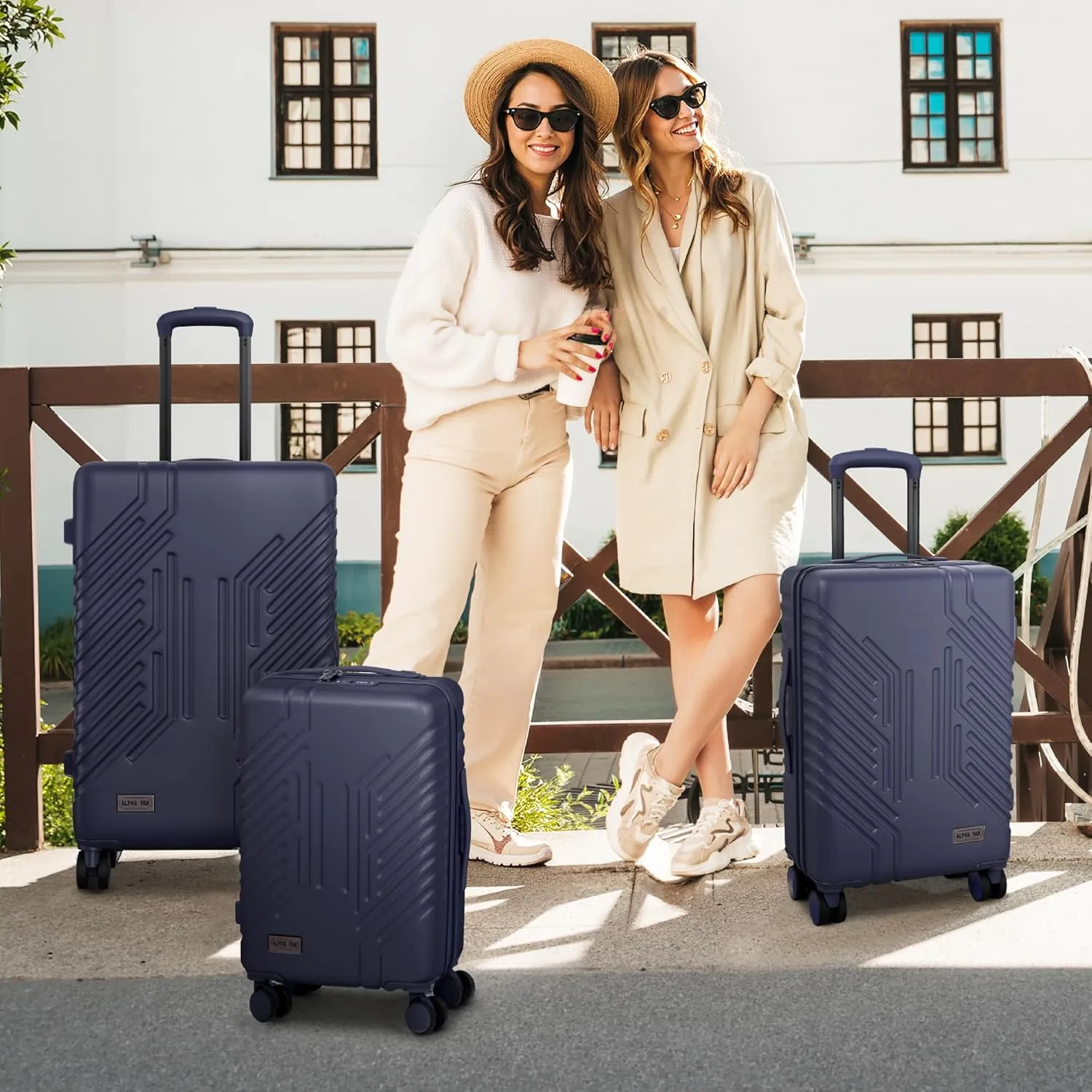 3-Piece Expandable Lightweight Luggage Set with Silent Spinner Wheels & TSA Lock, PC ABS, for Work, Business,Travel, 20/24/28 in, Navy blue
