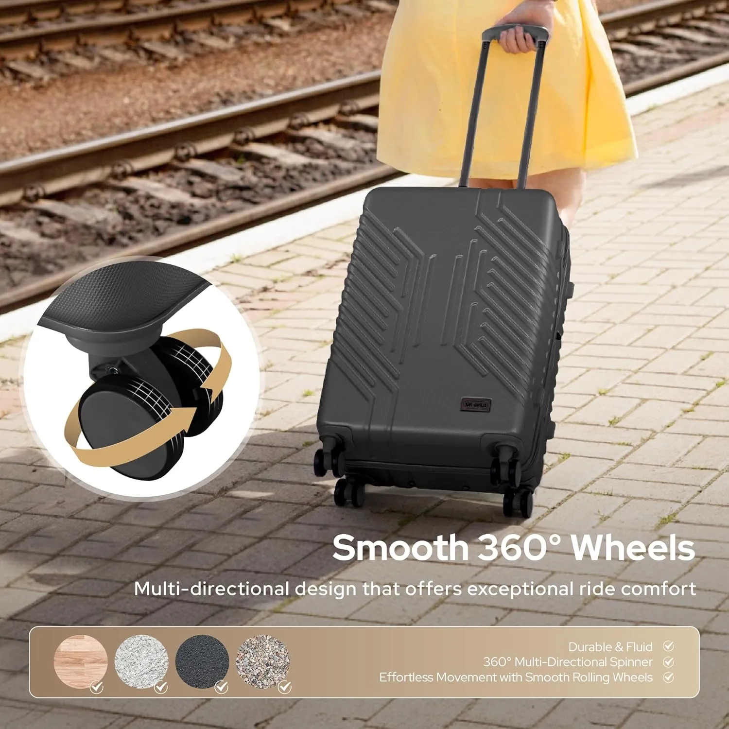 3-Piece Expandable Lightweight Luggage Set with Silent Spinner Wheels & TSA Lock, PC ABS, for Work, Business,Travel, 20/24/28 inBlack