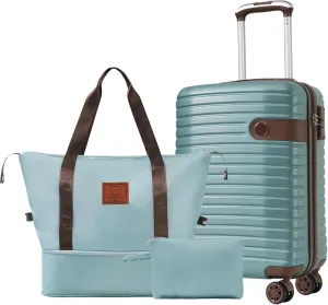 3-Piece Luggage Set, 22x14x9 Airline Approved, Lightweight Hardshell ABS Suitcases with Travel Bag & Toiletry, Blue