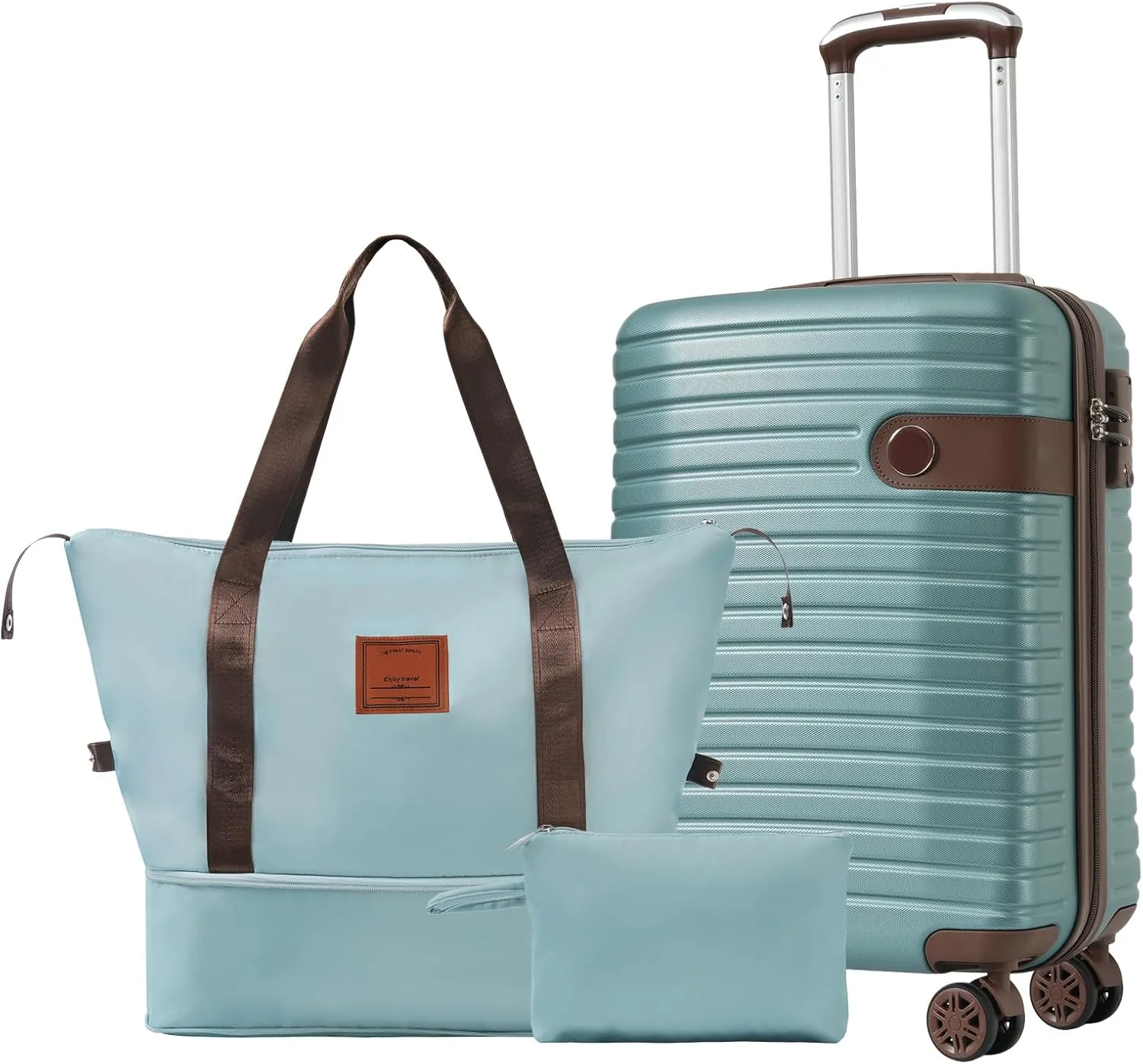 3-Piece Luggage Set, 22x14x9 Airline Approved, Lightweight Hardshell ABS Suitcases with Travel Bag & Toiletry, Blue