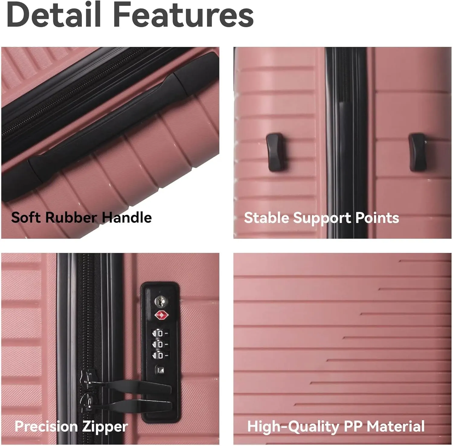 3-Piece PP Hardshell Luggage Set with Spinner Wheels & TSA Lock  20"/24"/28" Lightweight Suitcases for Carry-On & Checked Bags, Ergonomic Handles, Scratch-Resistant (Pink)