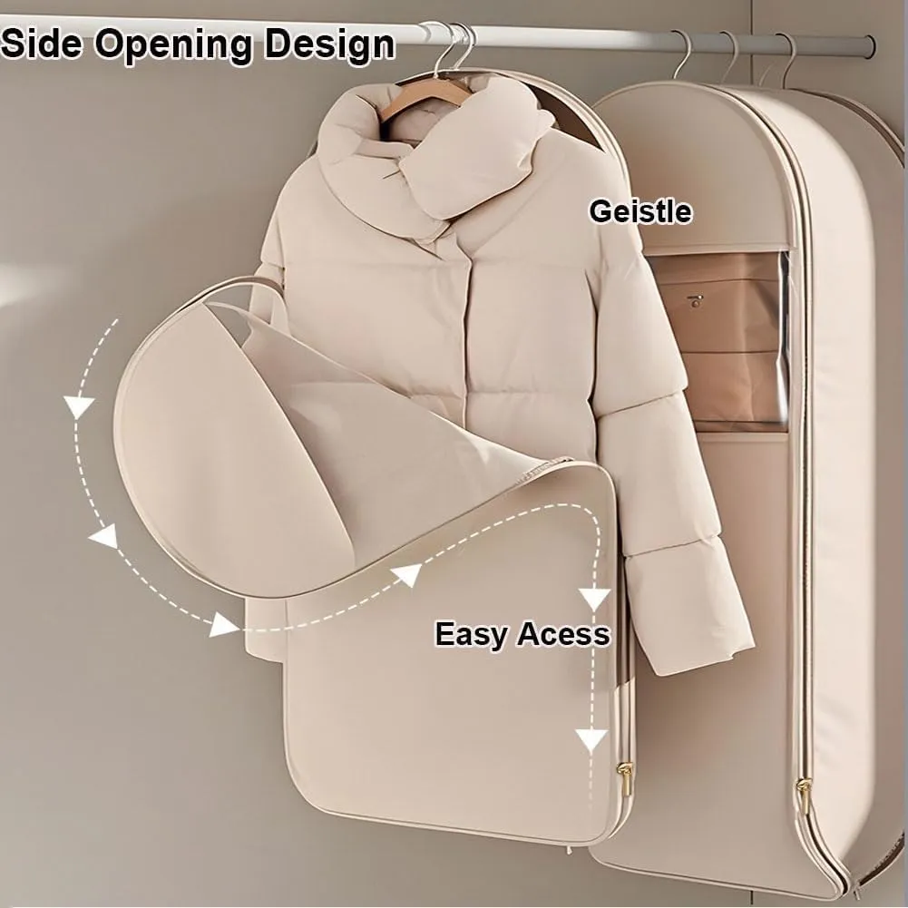3 Set Space Saving Hanging Garment Bag with Self Compression Zipper,Space Saver Closet Organizers,Dust Cover Clothes Bags for Down Coat,Pink (Beige)