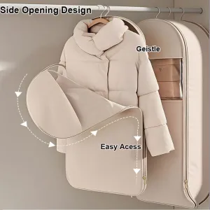 3 Set Space Saving Hanging Garment Bag with Self Compression Zipper,Space Saver Closet Organizers,Dust Cover Clothes Bags for Down Coat,Pink (Beige)