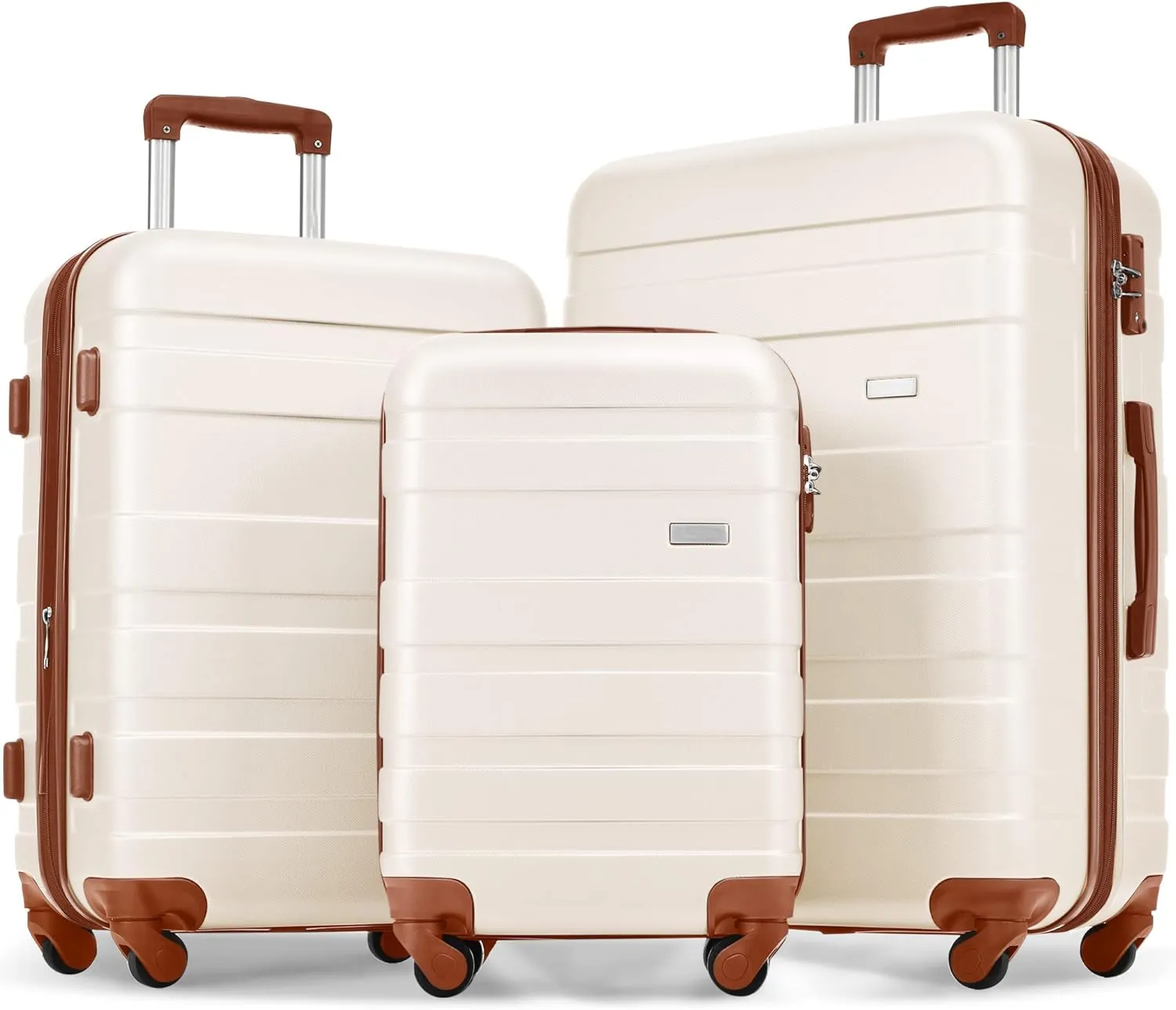 3pcs ABS Hardshell Luggage Set - Lightweight Durable Spinner Wheels, TSA Lock, Ivory & Brown (20'' 24'' 28'')