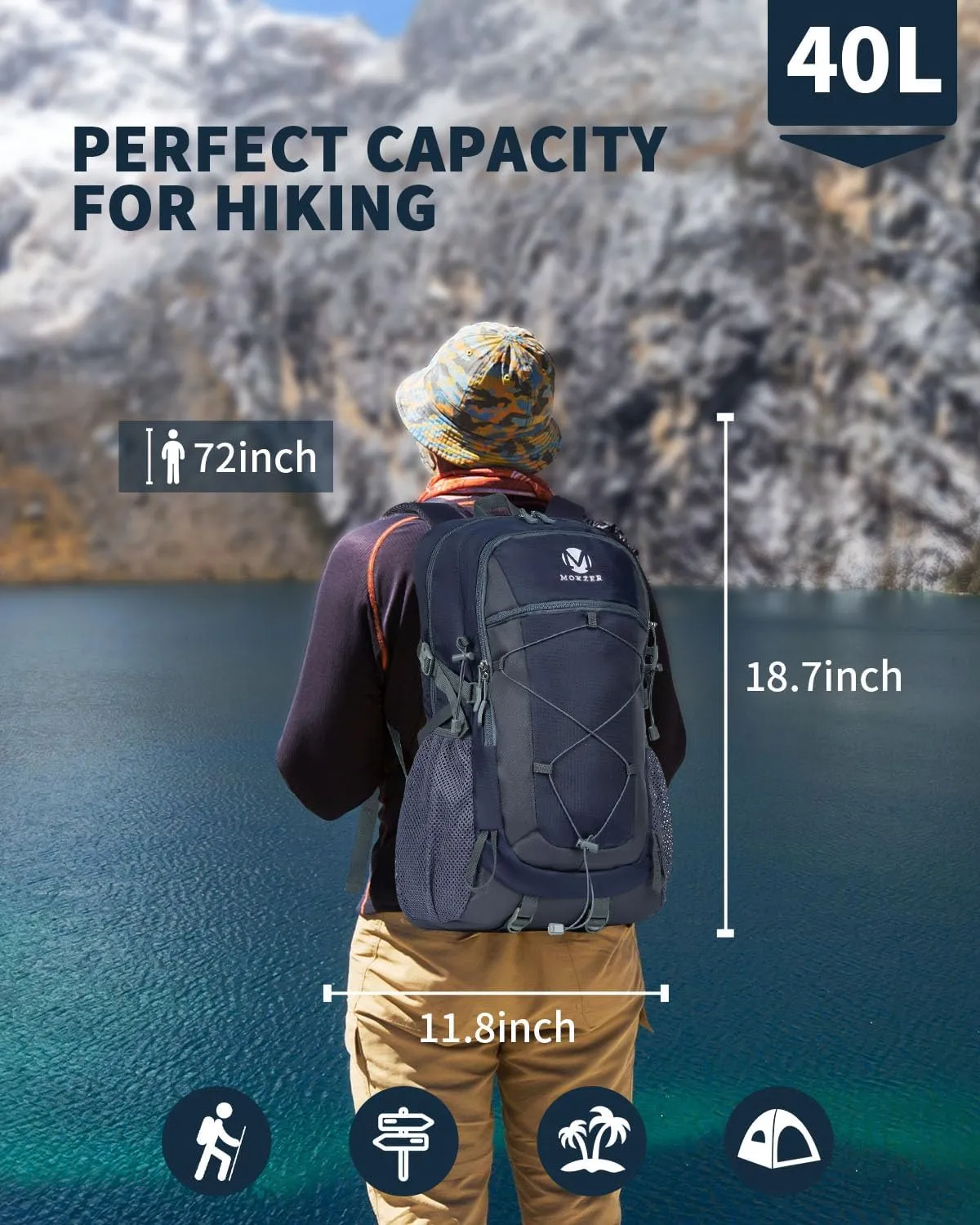 40L Hiking Backpack Lightweight Water Resistant Camping Outdoor Sport Trekking Travel Daypack for Men WomenBlue A