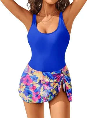 AI'MAGE Womens One Piece Swimdress Tummy Control Swimsuits Tie Knot Skirt Bathing Suit S-3XL