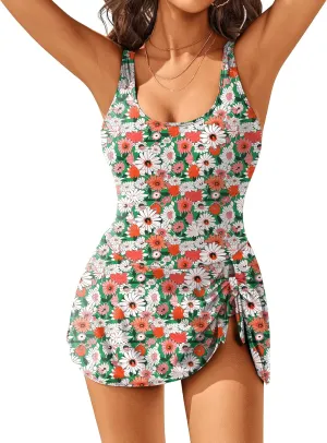 AI'MAGE Womens One Piece Swimdress Tummy Control Swimsuits Tie Knot Skirt Bathing Suit S-3XL