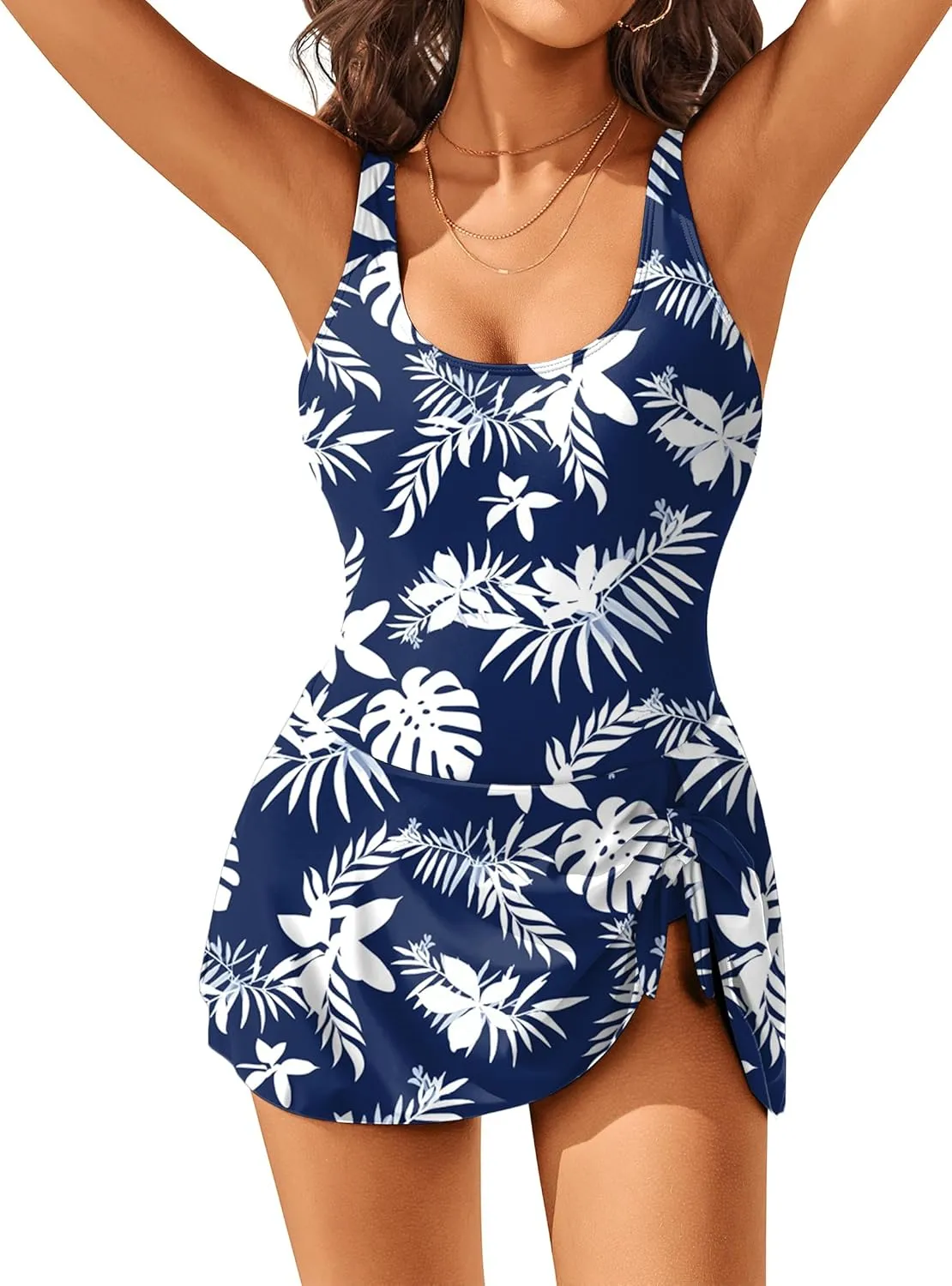 AI'MAGE Womens One Piece Swimdress Tummy Control Swimsuits Tie Knot Skirt Bathing Suit S-3XL