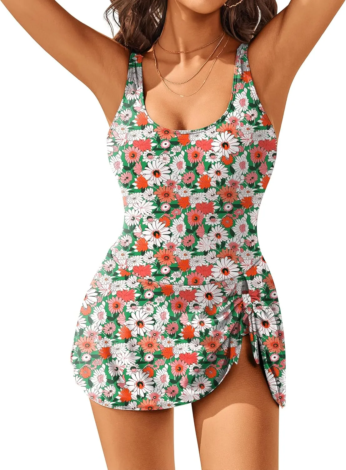 AI'MAGE Womens One Piece Swimdress Tummy Control Swimsuits Tie Knot Skirt Bathing Suit S-3XL