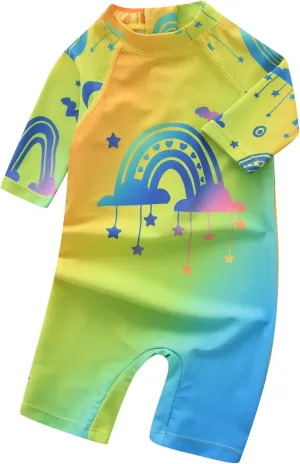 Aisyee Toddler Baby Girls Rash Guard Sunsuits for Girls One Piece Swimsuits UPF 50  Short Sleeve Bathing Suit Beachwear