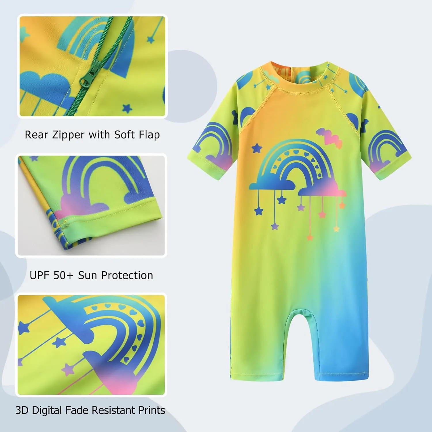 Aisyee Toddler Baby Girls Rash Guard Sunsuits for Girls One Piece Swimsuits UPF 50  Short Sleeve Bathing Suit Beachwear
