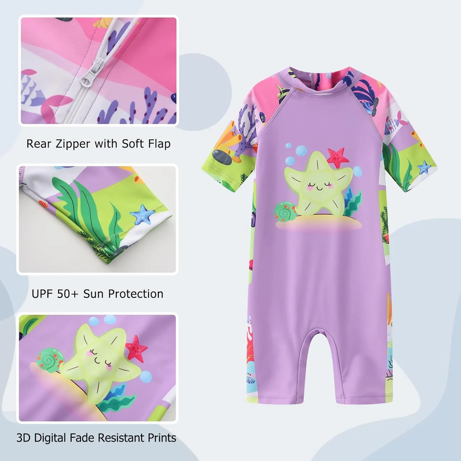 Aisyee Toddler Baby Girls Rash Guard Sunsuits for Girls One Piece Swimsuits UPF 50  Short Sleeve Bathing Suit Beachwear
